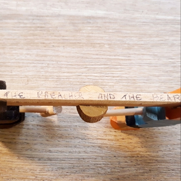 The Preacher and The Bear Hand Carved Mechanical Wooden Toy - Picture 7 of 12